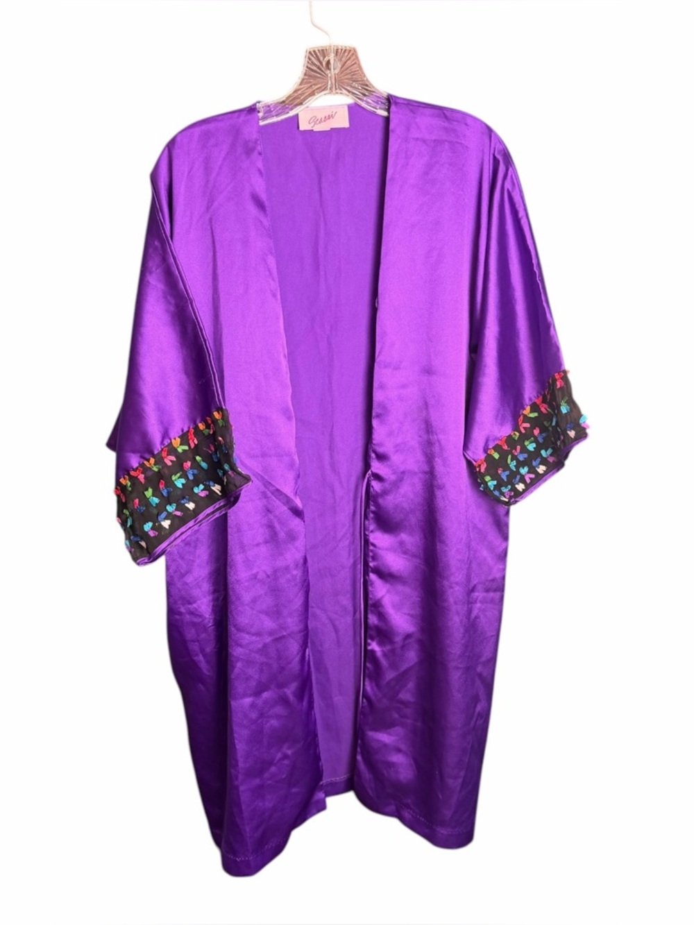 Vintage Scaasi Purple Satin Robe ILGWU Union Made USA Glam Lounge Kimono Small